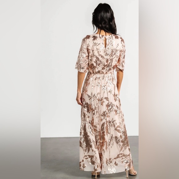 NWT Baltic Born Lucy Maxi Dress in Sequin Floral Blush Pink and Gold Size S - Picture 2 of 9